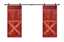 Load image into Gallery viewer, Mini X Pre Assembled Stained Wood Interior Double Sliding Barn Door with Hardware Kit