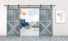 Load image into Gallery viewer, Mini X Series Stained Solid Pine Wood Interior Double Sliding Barn Door With Hardware Kit