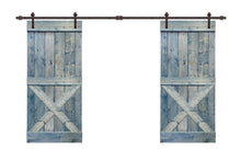 Load image into Gallery viewer, Mini X Series Stained Solid Pine Wood Interior Double Sliding Barn Door With Hardware Kit