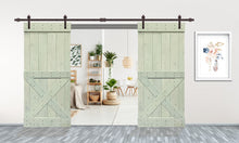 Load image into Gallery viewer, Mini X Series Stained Solid Pine Wood Interior Double Sliding Barn Door With Hardware Kit