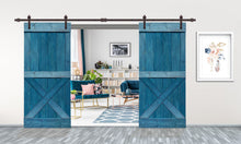 Load image into Gallery viewer, Mini X Series Stained Solid Pine Wood Interior Double Sliding Barn Door With Hardware Kit
