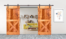 Load image into Gallery viewer, Mini X Series Stained Solid Pine Wood Interior Double Sliding Barn Door With Hardware Kit
