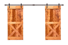 Load image into Gallery viewer, Mini X Series Stained Solid Pine Wood Interior Double Sliding Barn Door With Hardware Kit