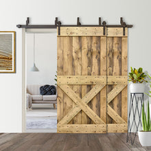 Load image into Gallery viewer, Mini X Bar Bypass Stained Solid Wood Interior Double Sliding Barn Door With Hardware Kit