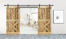 Load image into Gallery viewer, Mini X Series Stained Solid Pine Wood Interior Double Sliding Barn Door With Hardware Kit