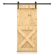 Load image into Gallery viewer, Mini X Stained Knotty Pine Wood Sliding DIY Barn Door with Hardware Kit