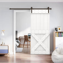 Load image into Gallery viewer, Mini X Bar Pre-assembled Stained Wood Sliding Barn Door with Hardware Kit