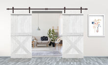 Load image into Gallery viewer, Mini X Series Stained Solid Pine Wood Interior Double Sliding Barn Door With Hardware Kit