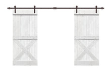 Load image into Gallery viewer, Mini X Series Stained Solid Pine Wood Interior Double Sliding Barn Door With Hardware Kit