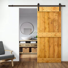 Load image into Gallery viewer, Mid-Bar Stained Solid Knotty Pine Wood Sliding DIY Barn Door with Hardware