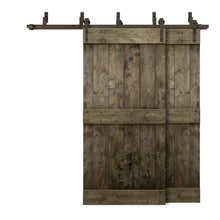 Load image into Gallery viewer, Mid-Bar Bypass Stained Solid Wood Interior Double Sliding Barn Door With Hardware Kit