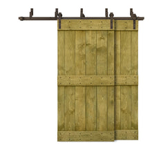 Load image into Gallery viewer, Mid-Bar Bypass Stained Solid Wood Interior Double Sliding Barn Door With Hardware Kit