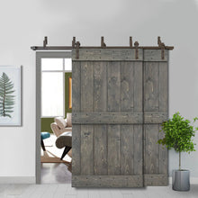 Load image into Gallery viewer, Mid-Bar Bypass Stained Solid Wood Interior Double Sliding Barn Door With Hardware Kit
