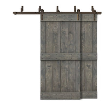 Load image into Gallery viewer, Mid-Bar Bypass Stained Solid Wood Interior Double Sliding Barn Door With Hardware Kit