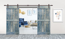 Load image into Gallery viewer, Mid-Bar Series Stained Solid Wood Interior Double Sliding Barn Door With Hardware Kit
