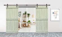 Load image into Gallery viewer, Mid-Bar Pre Assembled Stained Wood Interior Double Sliding Barn Door with Hardware Kit