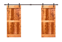 Load image into Gallery viewer, Mid-Bar Pre Assembled Stained Wood Interior Double Sliding Barn Door with Hardware Kit