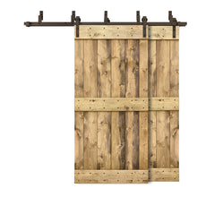 Load image into Gallery viewer, Mid-Bar Bypass Stained Solid Wood Interior Double Sliding Barn Door With Hardware Kit