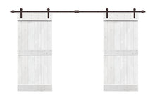 Load image into Gallery viewer, Mid-Bar Pre Assembled Stained Wood Interior Double Sliding Barn Door with Hardware Kit