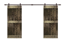 Load image into Gallery viewer, Mid-Bar Pre Assembled Stained Wood Interior Double Sliding Barn Door with Hardware Kit