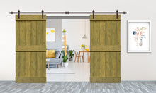 Load image into Gallery viewer, Mid-Bar Series Stained Solid Wood Interior Double Sliding Barn Door With Hardware Kit