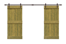 Load image into Gallery viewer, Mid-Bar Pre Assembled Stained Wood Interior Double Sliding Barn Door with Hardware Kit
