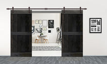 Load image into Gallery viewer, Mid-Bar Series Stained Solid Wood Interior Double Sliding Barn Door With Hardware Kit