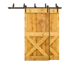 Load image into Gallery viewer, Mini X Bar Bypass Stained Solid Wood Interior Double Sliding Barn Door With Hardware Kit