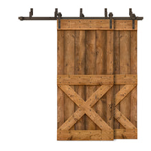 Load image into Gallery viewer, Mini X Bar Bypass Stained Solid Wood Interior Double Sliding Barn Door With Hardware Kit