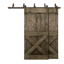 Load image into Gallery viewer, Mini X Bar Bypass Stained Solid Wood Interior Double Sliding Barn Door With Hardware Kit