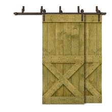 Load image into Gallery viewer, Mini X Bar Bypass Stained Solid Wood Interior Double Sliding Barn Door With Hardware Kit