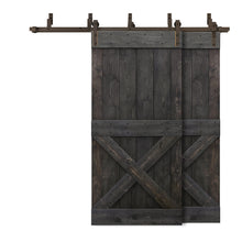 Load image into Gallery viewer, Mini X Bar Bypass Stained Solid Wood Interior Double Sliding Barn Door With Hardware Kit