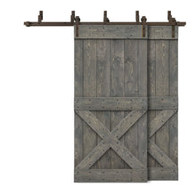 Load image into Gallery viewer, Mini X Bar Bypass Stained Solid Wood Interior Double Sliding Barn Door With Hardware Kit