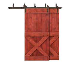 Load image into Gallery viewer, Mini X Bar Bypass Stained Solid Wood Interior Double Sliding Barn Door With Hardware Kit