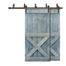 Load image into Gallery viewer, Mini X Bar Bypass Stained Solid Wood Interior Double Sliding Barn Door With Hardware Kit