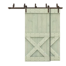 Load image into Gallery viewer, Mini X Bar Bypass Stained Solid Wood Interior Double Sliding Barn Door With Hardware Kit