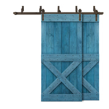 Load image into Gallery viewer, Mini X Bar Bypass Stained Solid Wood Interior Double Sliding Barn Door With Hardware Kit