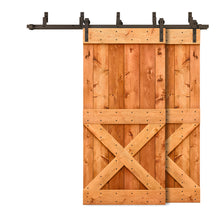 Load image into Gallery viewer, Mini X Bar Bypass Stained Solid Wood Interior Double Sliding Barn Door With Hardware Kit