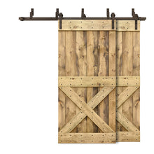 Load image into Gallery viewer, Mini X Bar Bypass Stained Solid Wood Interior Double Sliding Barn Door With Hardware Kit