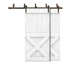 Load image into Gallery viewer, Mini X Bar Bypass Stained Solid Wood Interior Double Sliding Barn Door With Hardware Kit