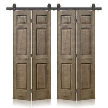 Load image into Gallery viewer, 6 Panel MDF Composite Double Bi-Fold Stain Barn Doors with Sliding Hardware Kit