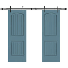 Load image into Gallery viewer, 36 in. x 80 in. Camber Top Composite MDF Split Double Sliding Barn Door with Hardware Kit
