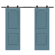 Load image into Gallery viewer, 36 in. x 80 in. Camber Top Composite MDF Split Double Sliding Barn Door with Hardware Kit