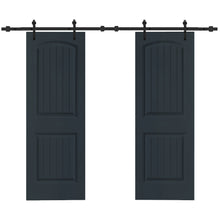 Load image into Gallery viewer, 36 in. x 80 in. Camber Top Composite MDF Split Double Sliding Barn Door with Hardware Kit