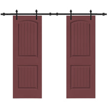 Load image into Gallery viewer, 36 in. x 80 in. Camber Top Composite MDF Split Double Sliding Barn Door with Hardware Kit
