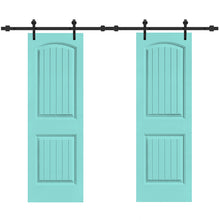 Load image into Gallery viewer, 36 in. x 80 in. Camber Top Composite MDF Split Double Sliding Barn Door with Hardware Kit