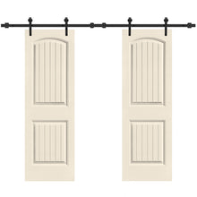 Load image into Gallery viewer, 36 in. x 80 in. Camber Top Composite MDF Split Double Sliding Barn Door with Hardware Kit