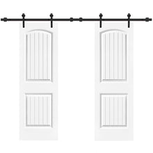 Load image into Gallery viewer, 36 in. x 80 in. Camber Top Composite MDF Split Double Sliding Barn Door with Hardware Kit
