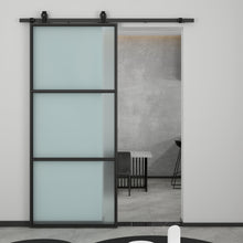 Load image into Gallery viewer, 3-Lite Tempered Glass Barn Door Steel Frame Sliding Hardware Kit and Door Handle