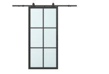 Load image into Gallery viewer, 37 in. x 84 in. 8-Lite Tempered Glass Barn Door Steel Frame Sliding Hardware Kit and Door